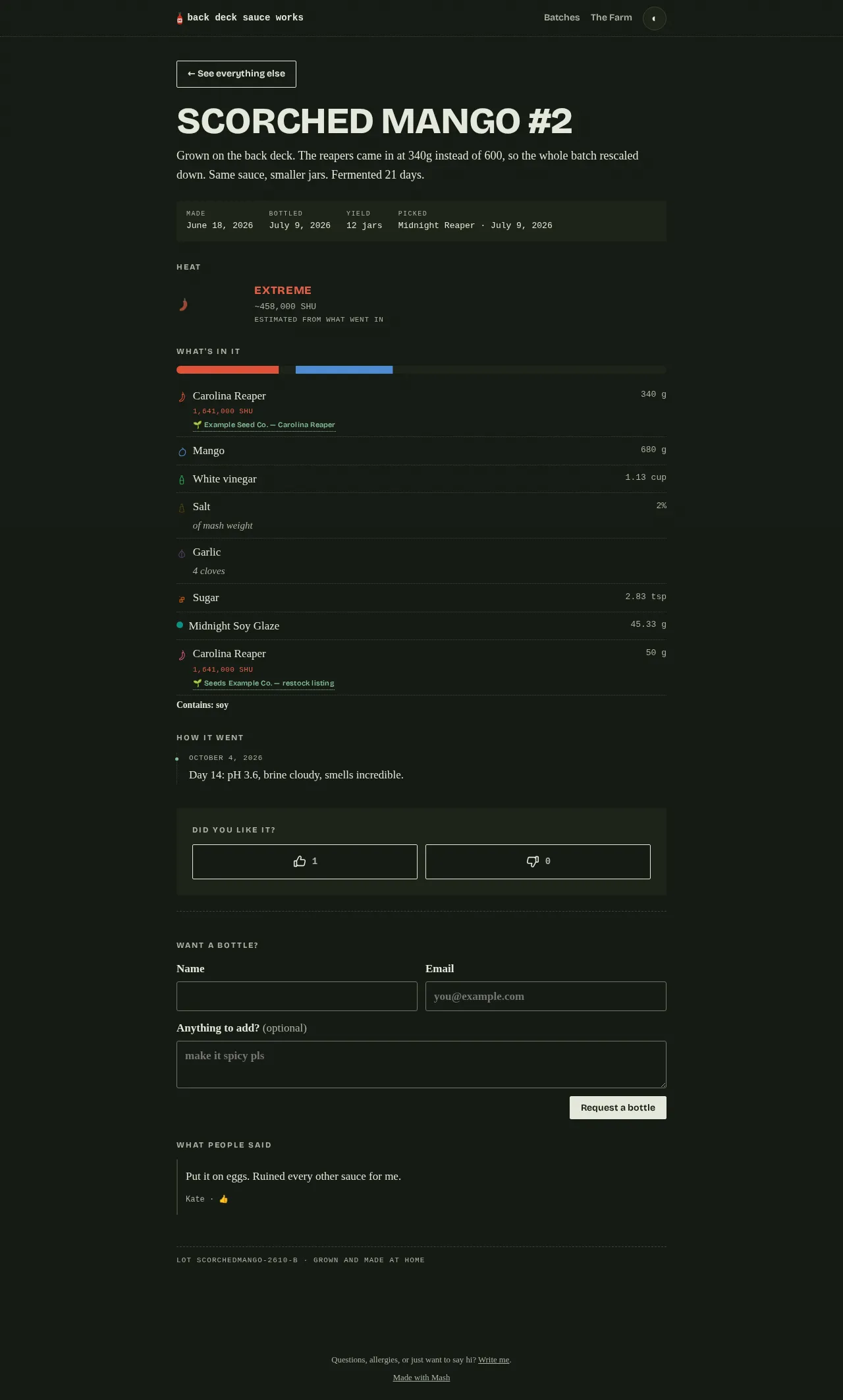 The same batch page rendered in dark mode, following the browser's color scheme.