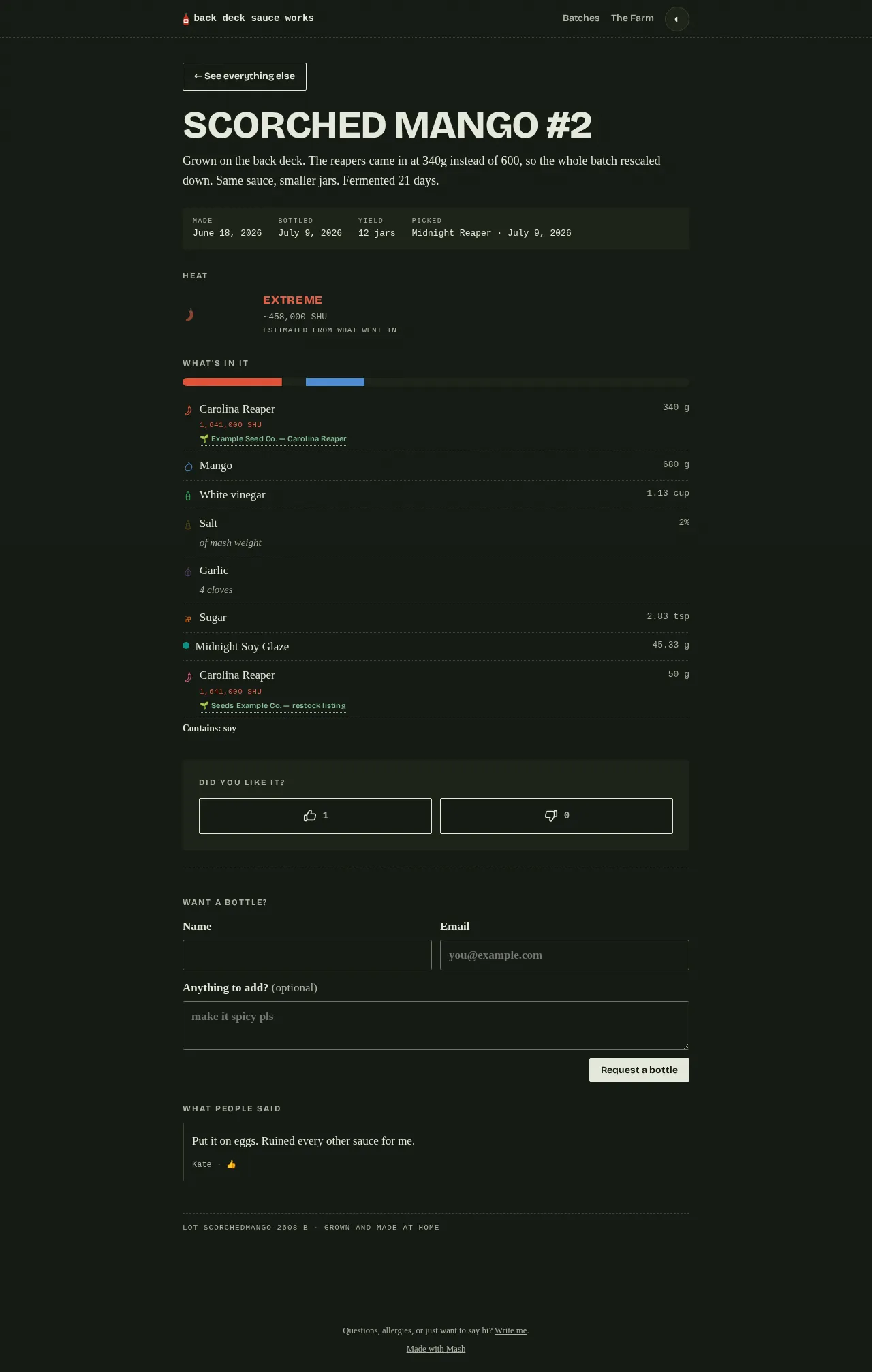 The same batch page rendered in dark mode, following the browser's color scheme.