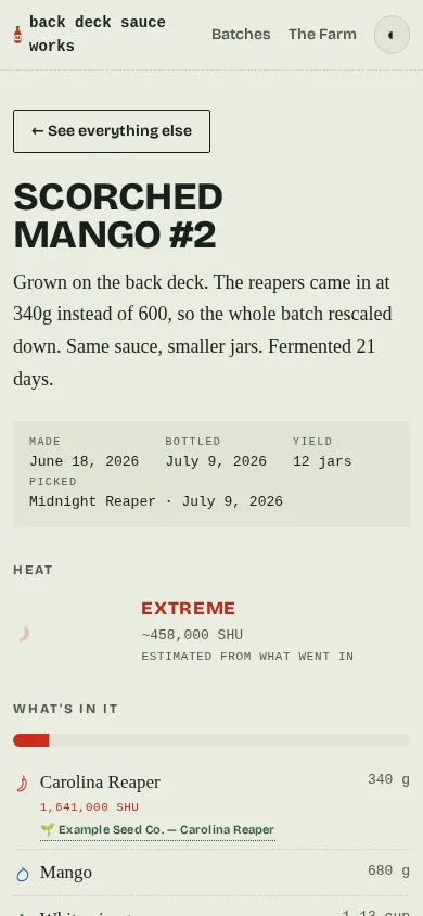 The same batch page at phone width.